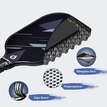 USAPA Approved Fiberglass Pickleball Paddle Set (2 or 4 Paddles) with Balls and Carry Bag, Lightweight Design with Polypropylene Honeycomb Core for Beginners and Casual Players
