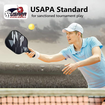 USAPA Approved Fiberglass Pickleball Paddle Set (2 or 4 Paddles) with Balls and Carry Bag, Lightweight Design with Polypropylene Honeycomb Core for Beginners and Casual Players