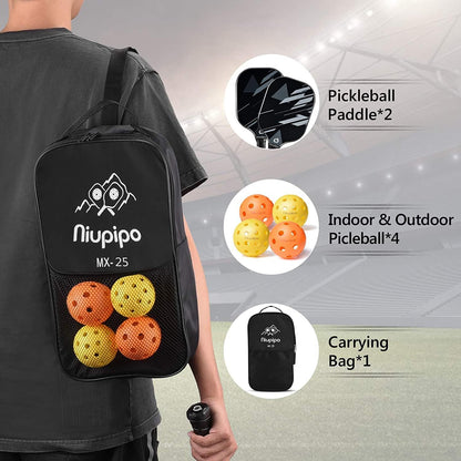 USAPA Approved Fiberglass Pickleball Paddle Set (2 or 4 Paddles) with Balls and Carry Bag, Lightweight Design with Polypropylene Honeycomb Core for Beginners and Casual Players