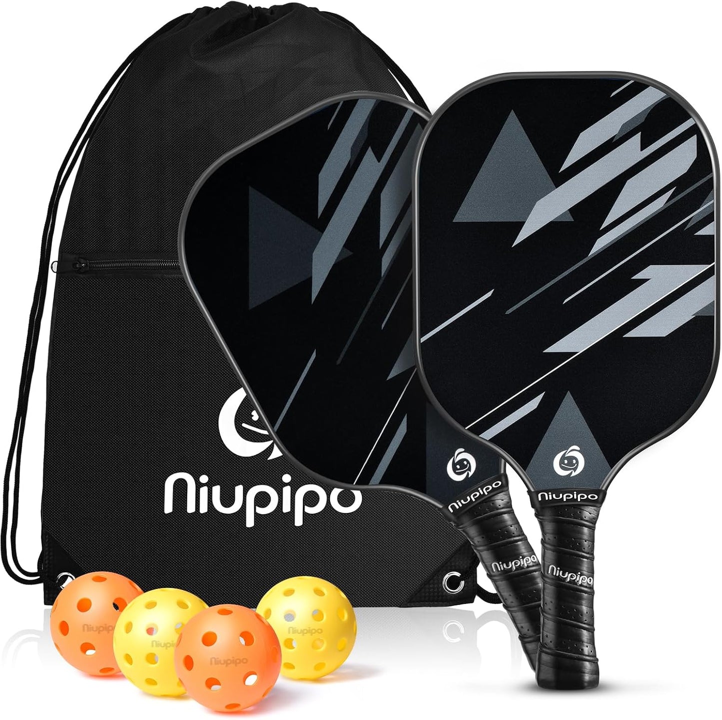 USAPA Approved Fiberglass Pickleball Paddle Set (2 or 4 Paddles) with Balls and Carry Bag, Lightweight Design with Polypropylene Honeycomb Core for Beginners and Casual Players