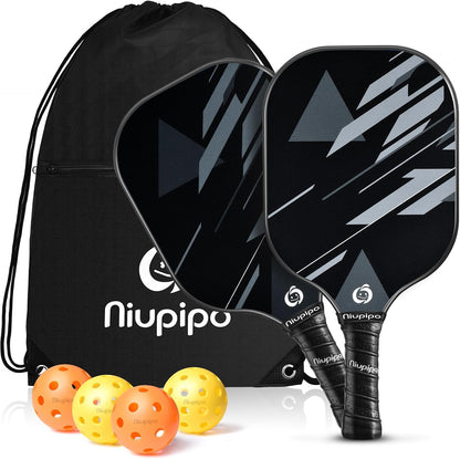 USAPA Approved Fiberglass Pickleball Paddle Set (2 or 4 Paddles) with Balls and Carry Bag, Lightweight Design with Polypropylene Honeycomb Core for Beginners and Casual Players